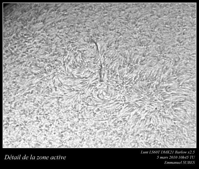 Détail de la zone active et des filaments