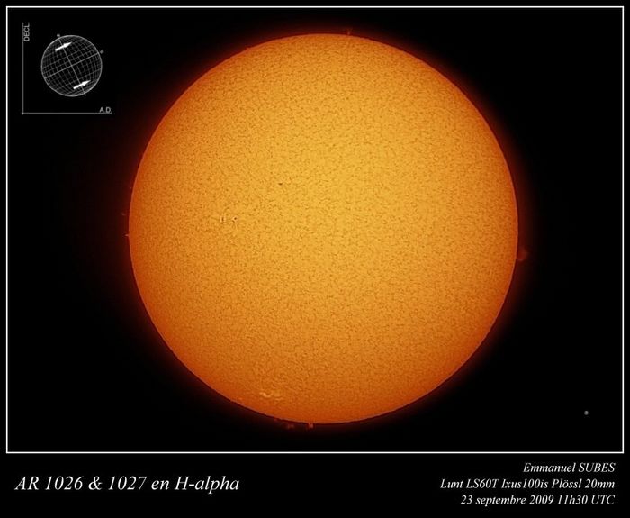 AR 1026 et 1027 en H-alpha