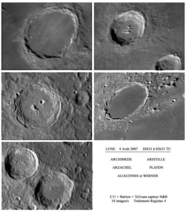 5 cratères lunaires du 4 Août 2007