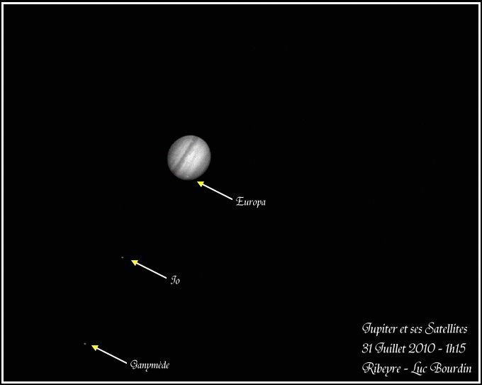 Jupiter et trois satellites