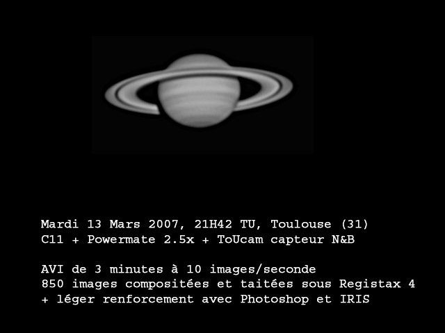 Saturne  le 13 Mars 2007 (powermate 2.5x)
